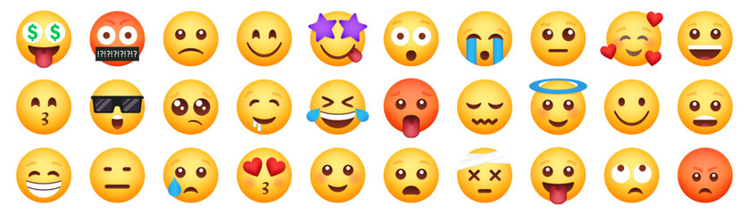 Emoticon smile icons. Cartoon emoji set. Vector emoticon set