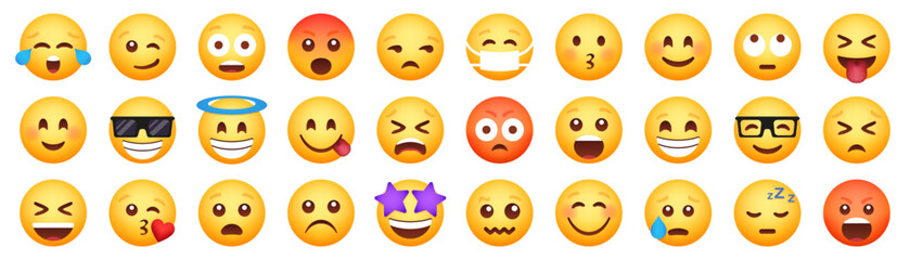 Emoticon smile icons. Cartoon emoji set. Vector emoticon set