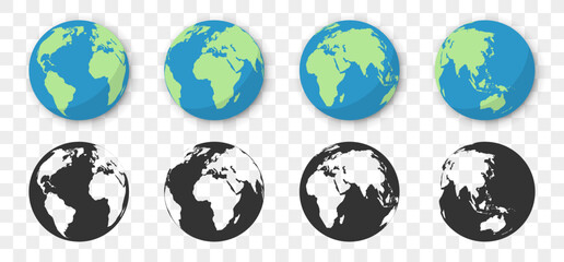 Earth Globe collection in different design. World map in globe icons