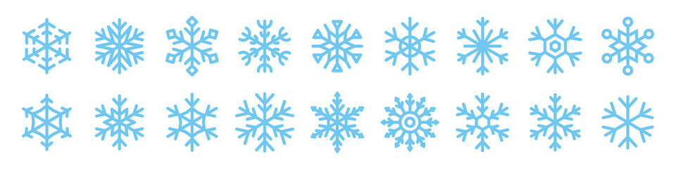 Set of snowflakes icons in a flat design. Snowflake ornament design