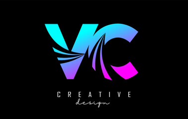 Creative colorful letters VC v c logo with leading lines and road concept design. Letters with geometric design.