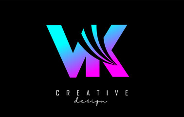 Fototapeta premium Creative colorful letters VK v k logo with leading lines and road concept design. Letters with geometric design.