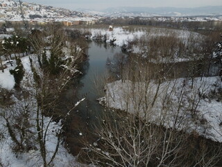 snow and river