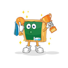 blackboard winner with trophie. cartoon character