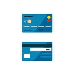 Bank cards in flat style front and back view on insulated white background. Vector