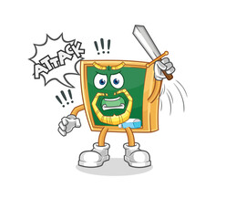 blackboard knights attack with sword. cartoon mascot vector