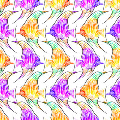 Watercolor Vibrant Tropical Fish Seamless Pattern