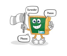 blackboard hold surrender flag mascot. cartoon vector