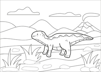 dinosaur in the landscape with volcano