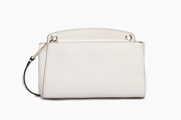 White leather female bag handbag Isolated on White Background. Female handle, cross body bag classic. Template, mock up