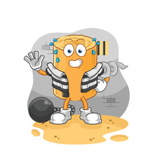 wooden corkscrew criminal in jail. cartoon character