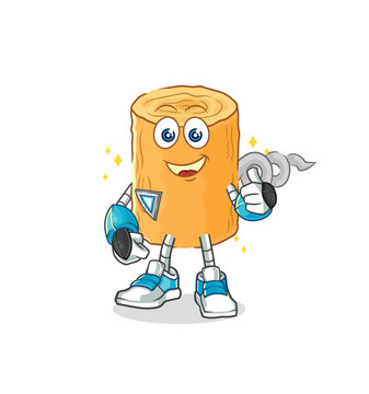 wooden corkscrew robot character. cartoon mascot vector
