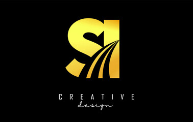 Golden letter SA s a logo with leading lines and road concept design. Letters with geometric design. Vector Illustration with letter and creative cuts.