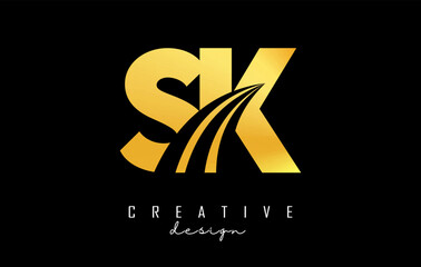 Golden letter SK s k logo with leading lines and road concept design. Letters with geometric design. Vector Illustration with letter and creative cuts.