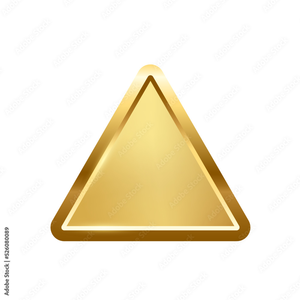 Poster gold triangle button with frame vector illustration. 3d golden glossy elegant design for empty emble