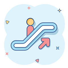 Vector cartoon escalator elevator icon in comic style. Escalator sign illustration pictogram. Elevator business splash effect concept.