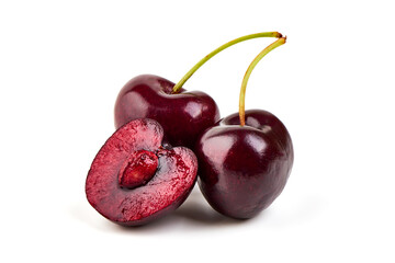 Sweet cherry, isolated on white background.