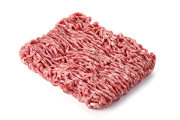 Minced Beef, Raw Meat, Isolated on White Background.