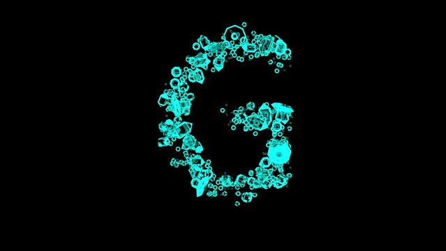 moving teal jewelry gemstones letter G - transparent brilliants font, isolated - loop video