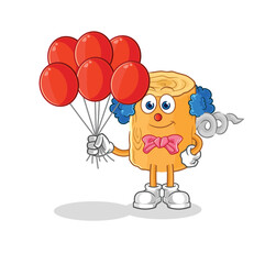 wooden corkscrew clown with balloons vector. cartoon character