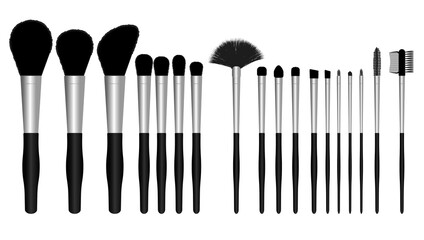 An illustration consisting of a set of brushes for professional make-up. All types of makeup brushes