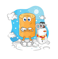 wooden corkscrew in cold winter character. cartoon mascot vector