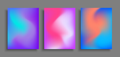 Abstract blurred color gradient background set. Modern template for brochures, flyers, posters, cards, covers. Vector illustration.