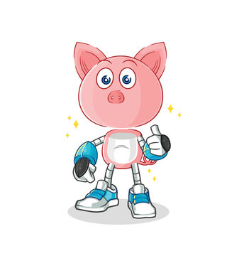 Pig Robot Character. Cartoon Mascot Vector