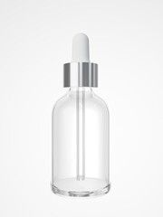 White glass cosmetic serum dropper bottle 3D render, care product packaging