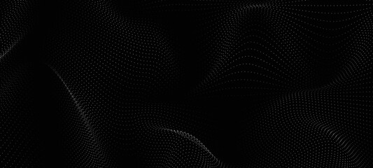 Flowing dots particles wave pattern white light isolated on black background. Vector in concept of technology, science, music, modern. Black Friday social media sale banner background