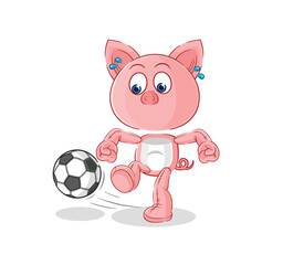 pig kicking the ball cartoon. cartoon mascot vector