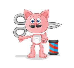 pig barber cartoon. cartoon mascot vector