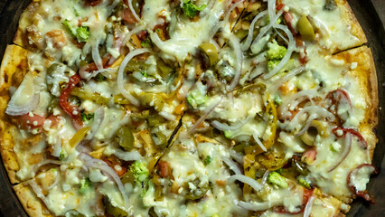 Vegetarian pizza in india. Indian Cheese Veg pizza.