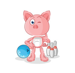 pig play bowling illustration. character vector