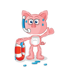 pig swimmer with buoy mascot. cartoon vector