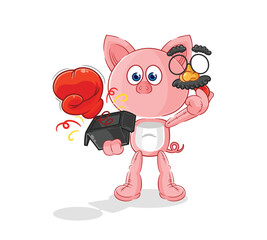 pig prank glove in the box. cartoon mascot
