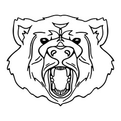 Hand-drawn animal portrait of a Bear. Roaring bear head outline stylized doodle vector illustration. Design for logo, mascot, emblem