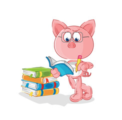 pig studying mascot. cartoon vector