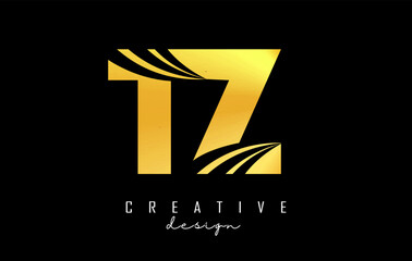 Golden letter TZ t z logo with leading lines and road concept design. Letters with geometric design. Vector Illustration with letter and creative cuts.