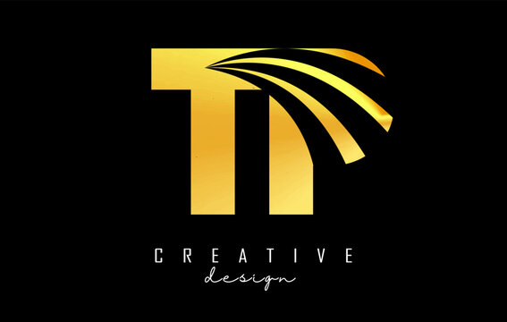 Golden letter TP t p logo with leading lines and road concept design. Letters with geometric design. Vector Illustration with letter and creative cuts.