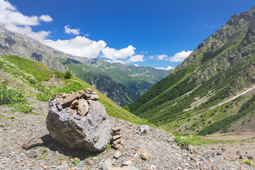 High mountain landscape in the Republic of North Ossetia-Alania.