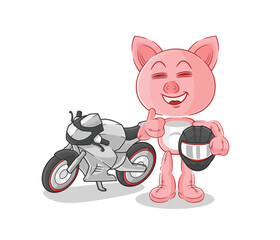 pig racer character. cartoon mascot vector