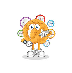 pretzel with wristwatch cartoon. cartoon mascot vector