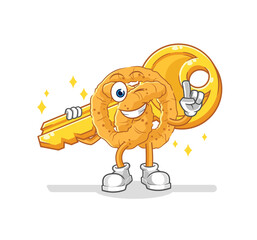 pretzel carry the key mascot. cartoon vector
