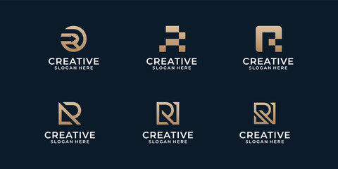 Collection of monogram initial letter R set. creative letter mark logo design symbol