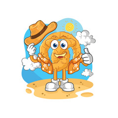 pretzel go on vacation. cartoon mascot vector