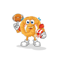 pretzel playing rugby character. cartoon mascot vector