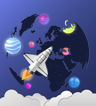 Space planets,  shuttle,  galaxy, srars Vector flat illustration