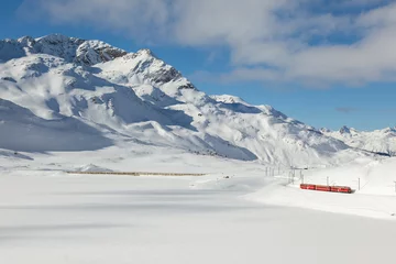 No drill roller blinds Landwasser Viaduct Red Express in the Winter Season, Poschiavo Switzerland