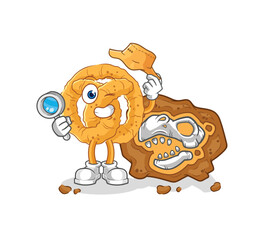 pretzel archaeologists with fossils mascot. cartoon vector